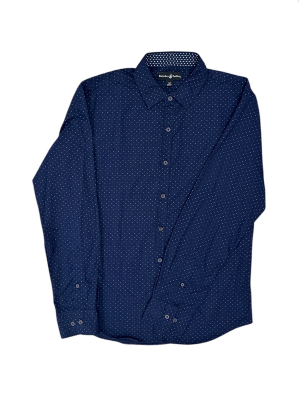 BEVERLY HILLS POLO CLUB Navy Button Down Shirt with Purple Triangle Pattern